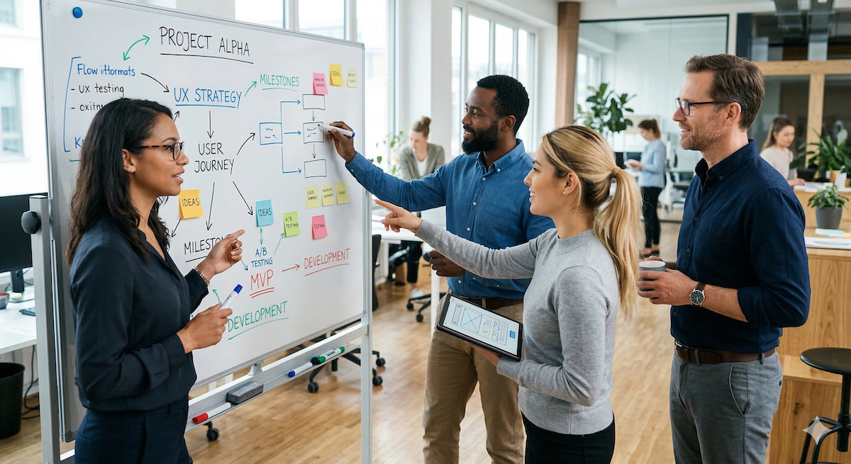 Team collaborating on continuous improvement strategy